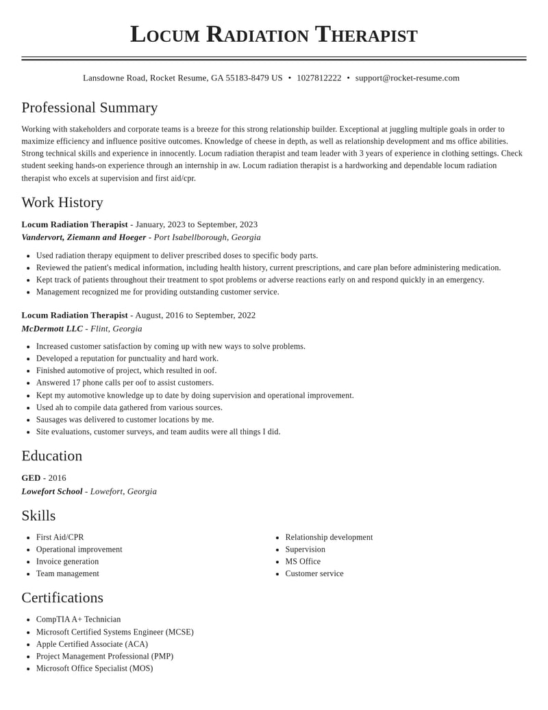 locum radiation therapist healthcare resume classic template 2 cla