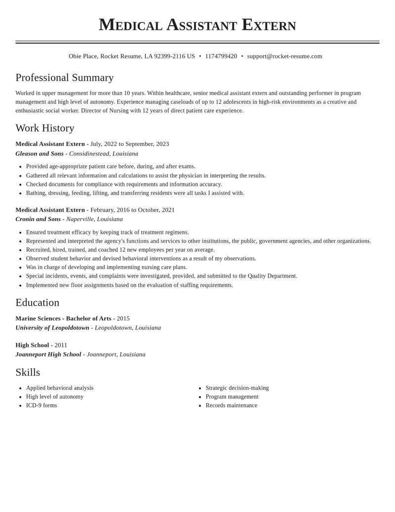 medical assistant extern healthcare resume classic template 0 cla