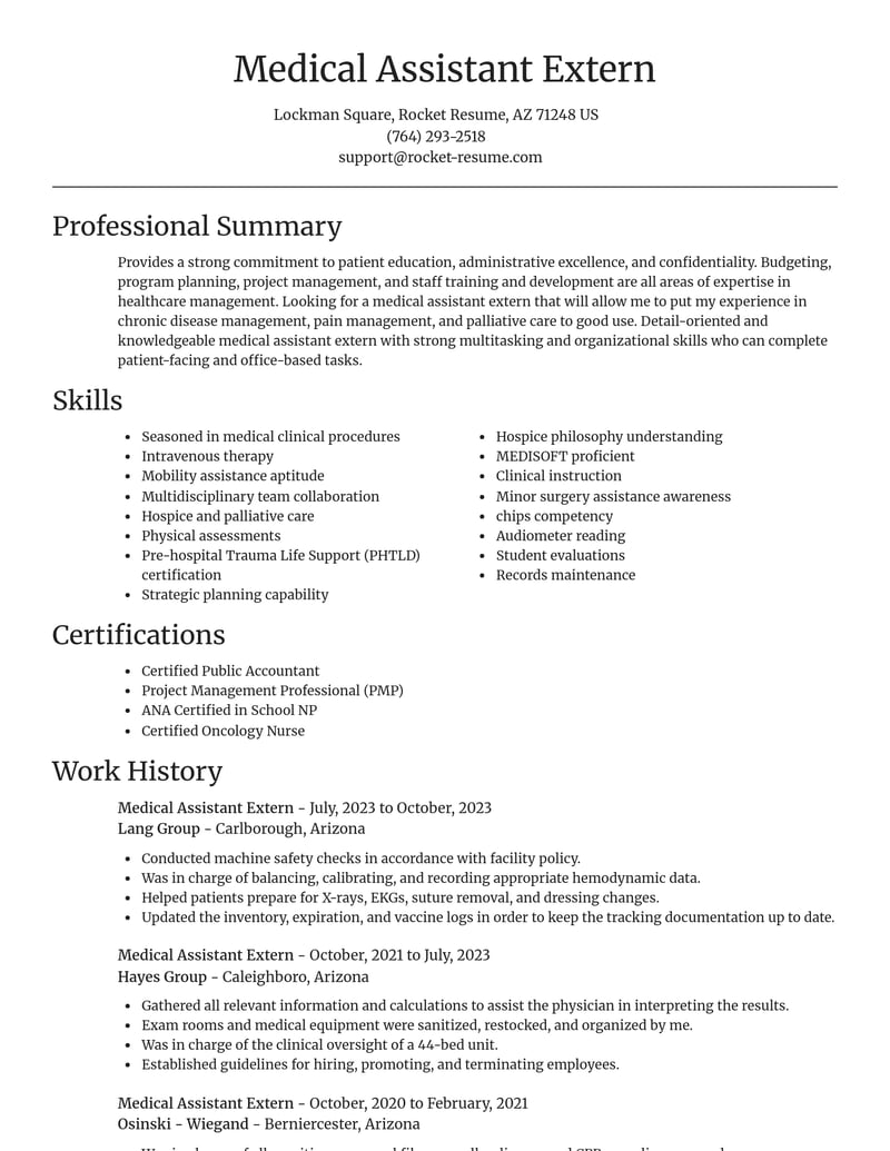medical assistant extern healthcare resume focal point template 2 foc