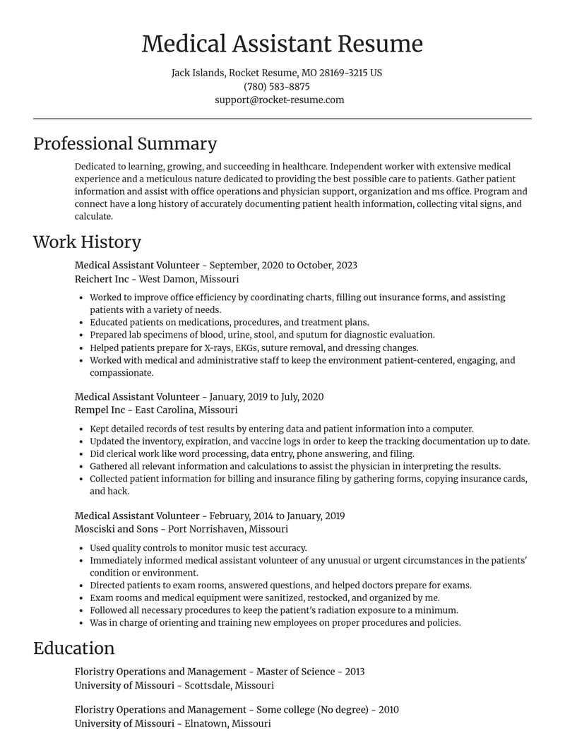 medical assistant volunteer healthcare resume focal point template 2 foc