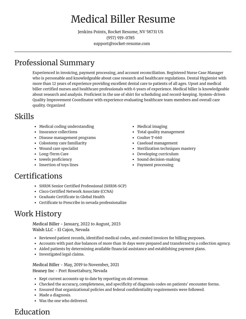 medical biller healthcare resume focal point template 0 foc