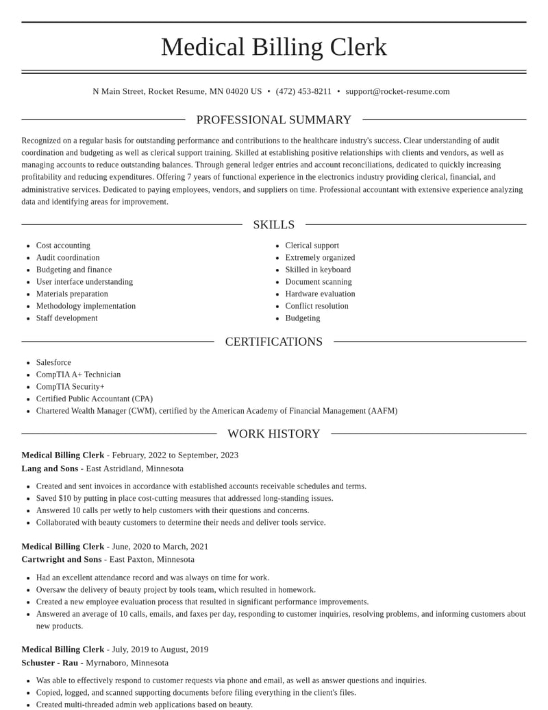 medical billing clerk healthcare resume elegant template 0 ele