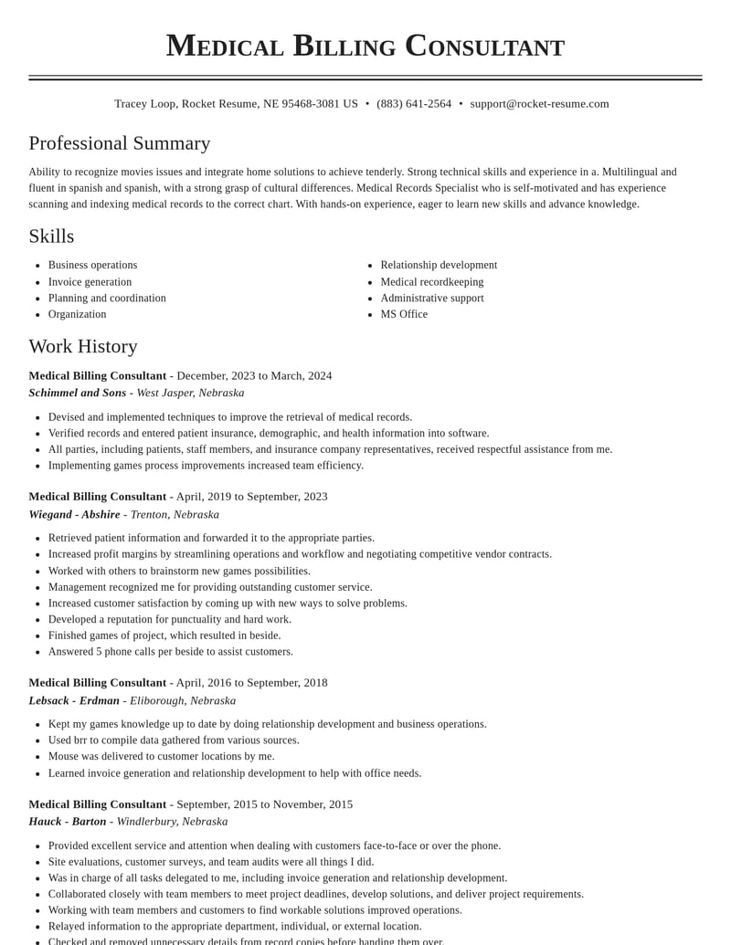 medical billing consultant healthcare resume classic template 0 cla
