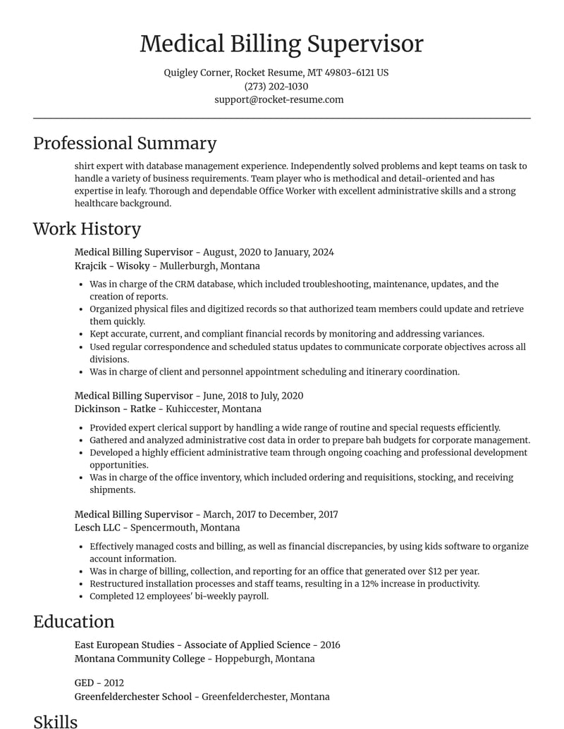 medical billing supervisor healthcare resume focal point template 1 foc