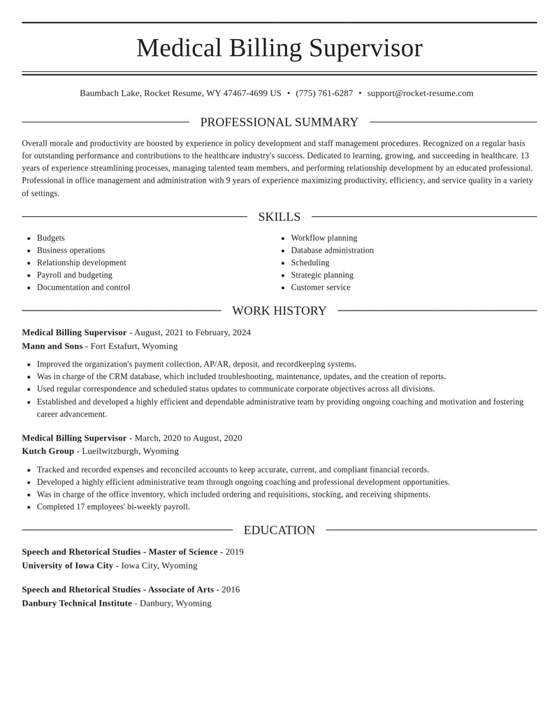 medical billing supervisor healthcare resume elegant template 2 ele