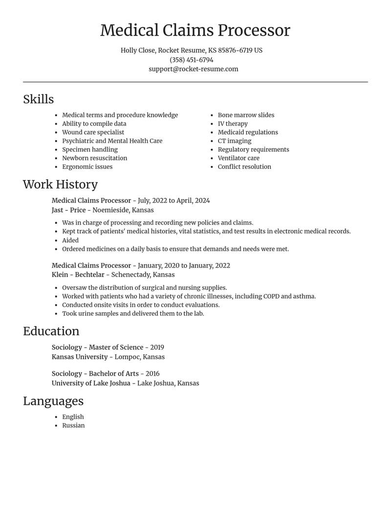 medical claims processor healthcare resume focal point template 2 foc