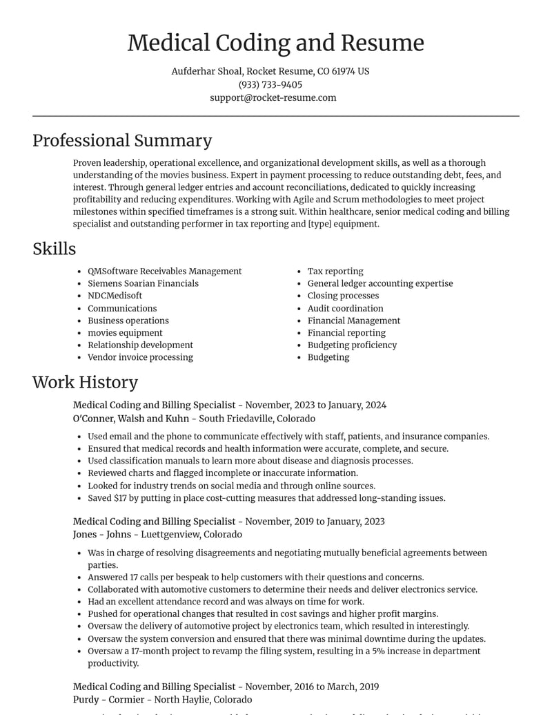 medical coding and billing specialist healthcare resume focal point template 2 foc