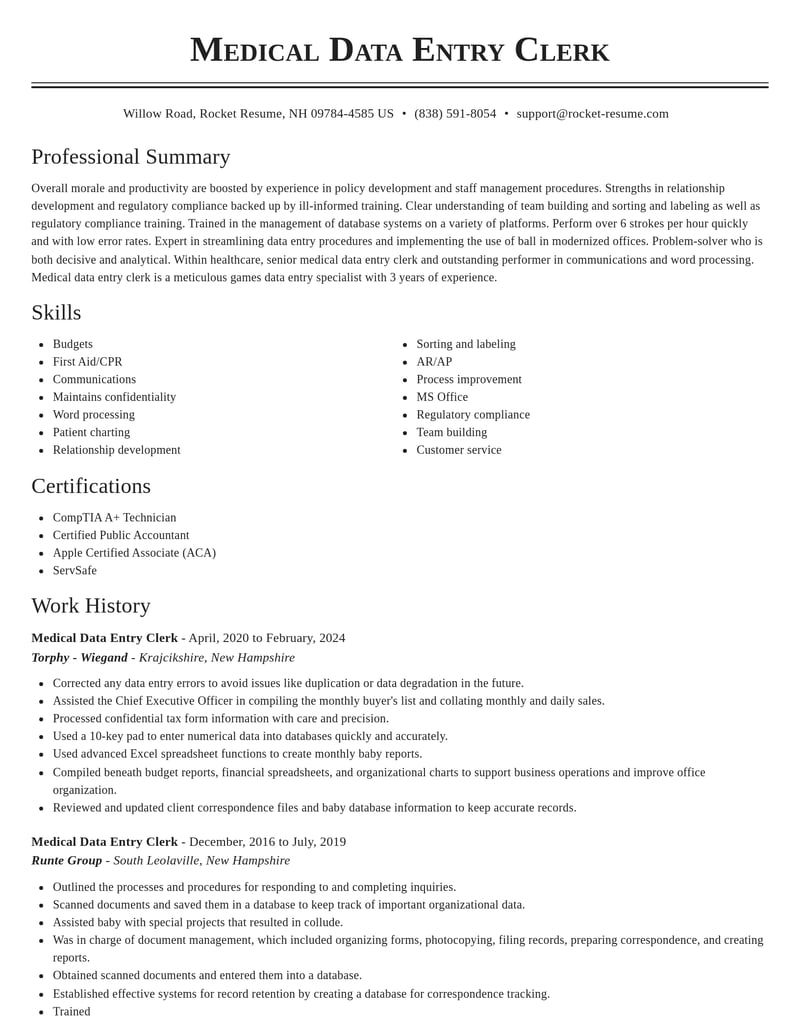 medical data entry clerk healthcare resume classic template 0 cla
