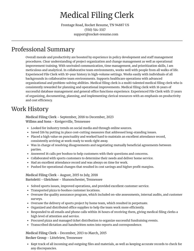 medical filing clerk healthcare resume focal point template 0 foc