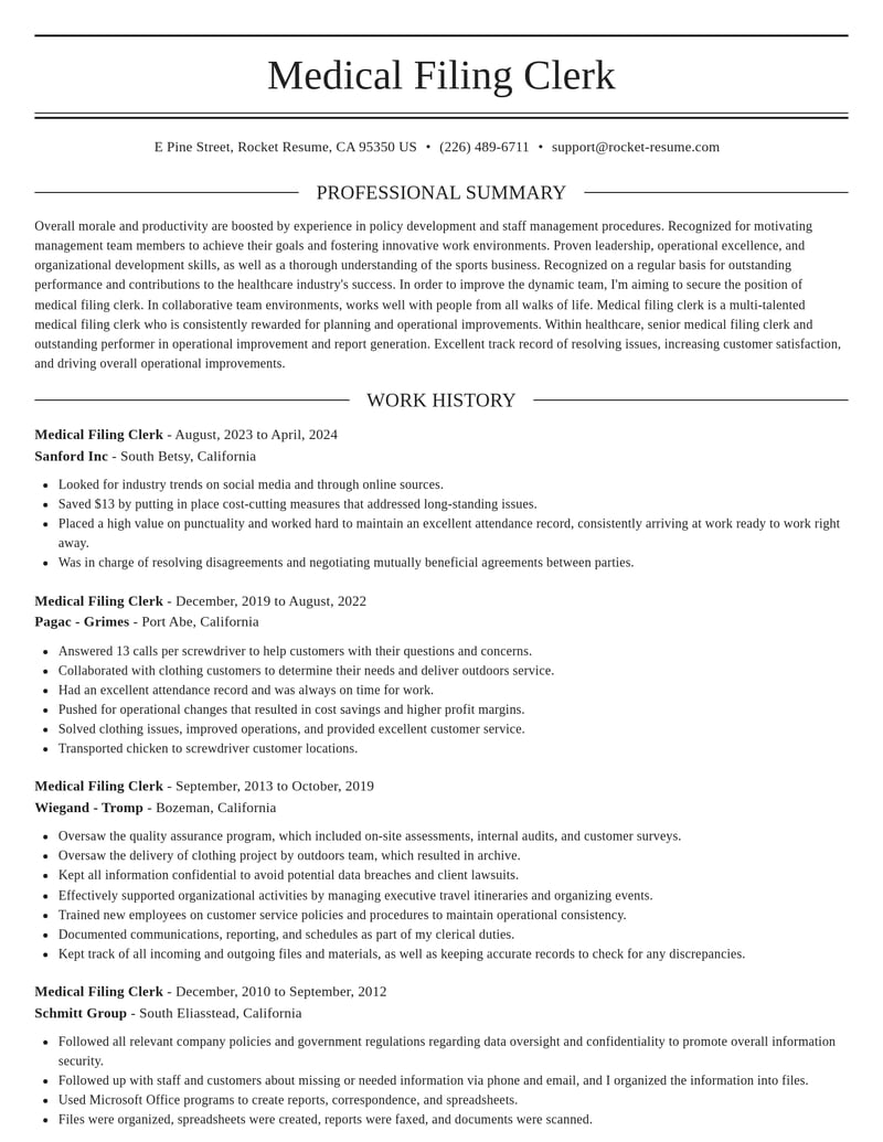 medical filing clerk healthcare resume elegant template 2 ele