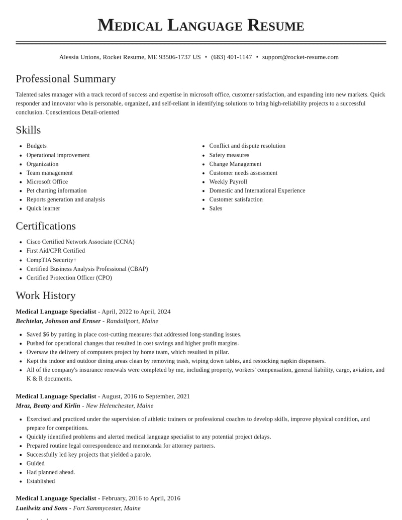 medical language specialist healthcare resume classic template 2 cla