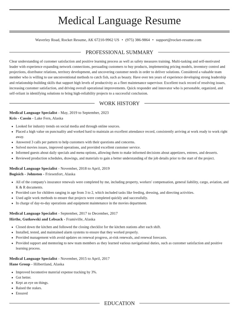 medical language specialist healthcare resume elegant template 2 ele