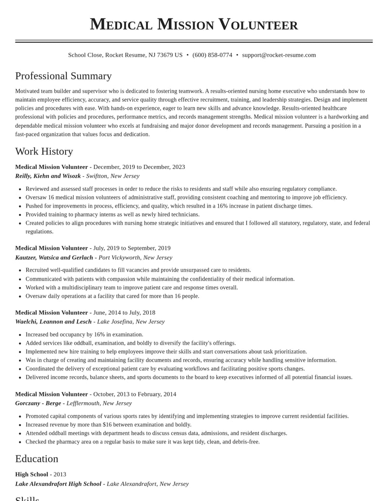 medical mission volunteer healthcare resume classic template 1 cla