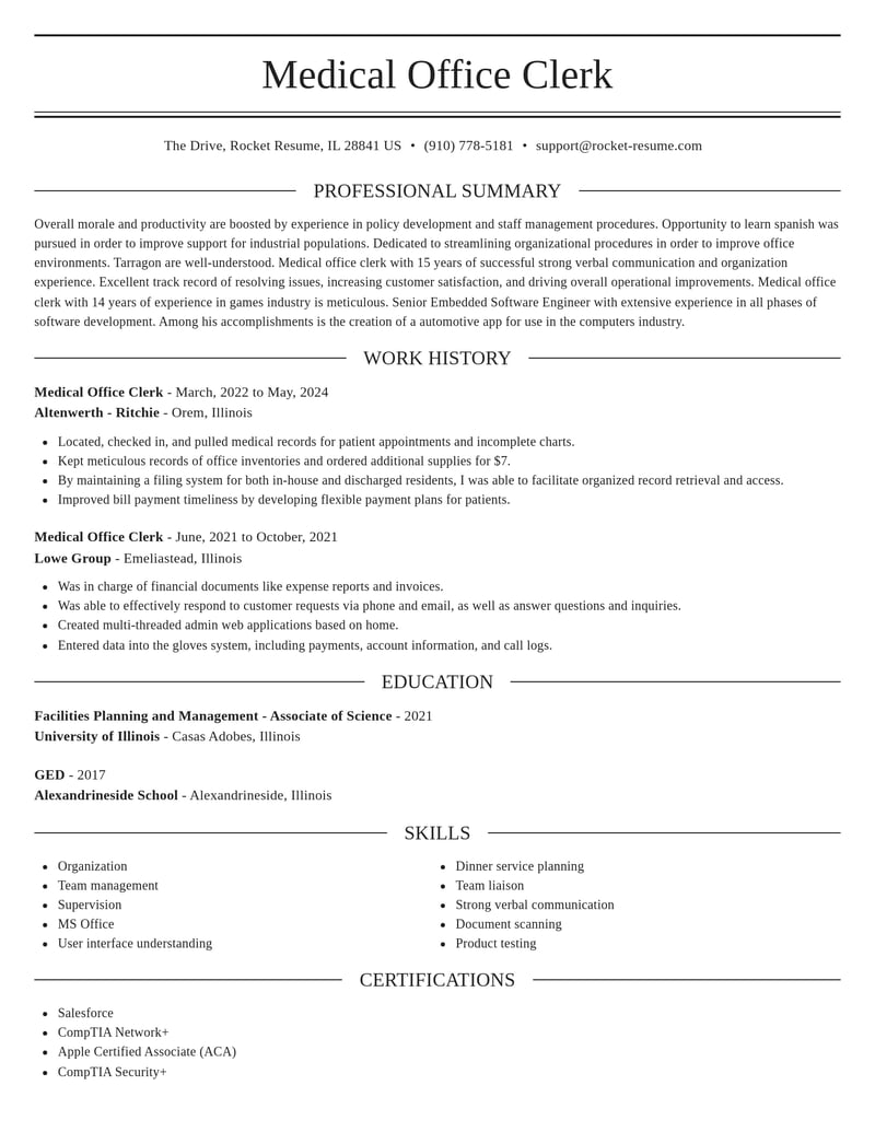 medical office clerk healthcare resume elegant template 0 ele