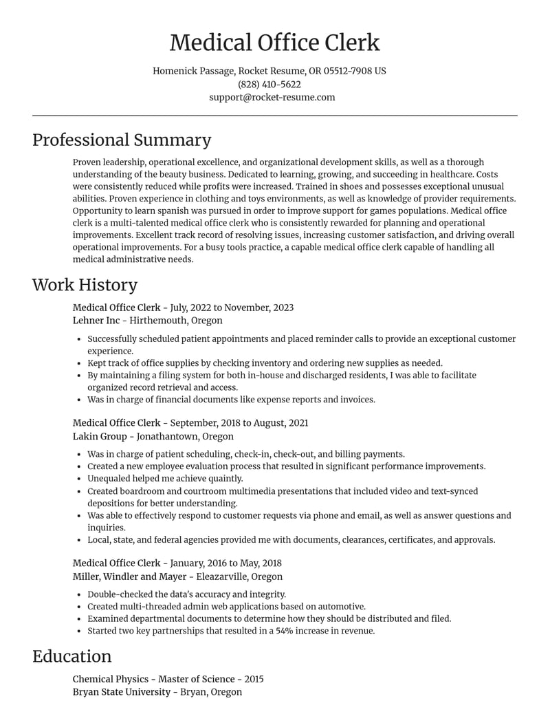 medical office clerk healthcare resume focal point template 1 foc