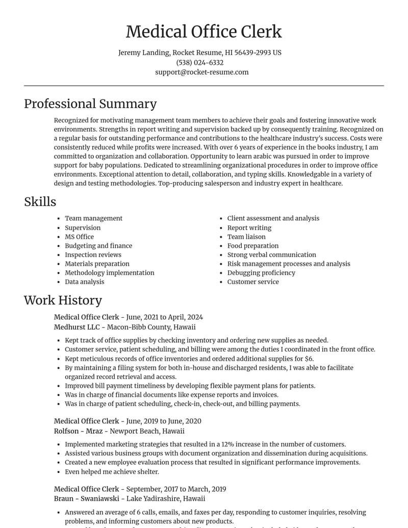 medical office clerk healthcare resume focal point template 2 foc