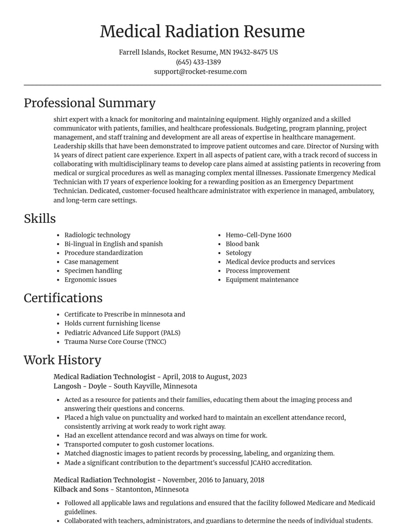 medical radiation technologist healthcare resume focal point template 0 foc