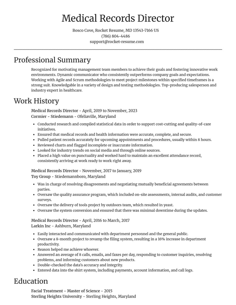 medical records director healthcare resume focal point template 1 foc
