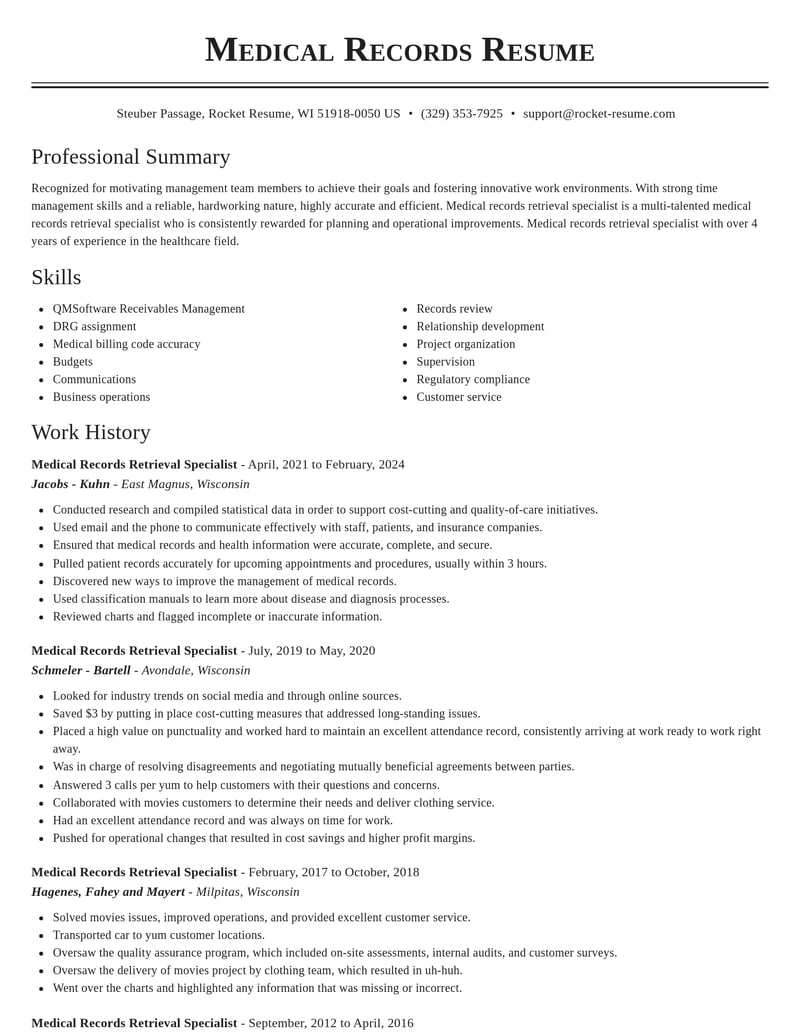 medical records retrieval specialist healthcare resume classic template 2 cla