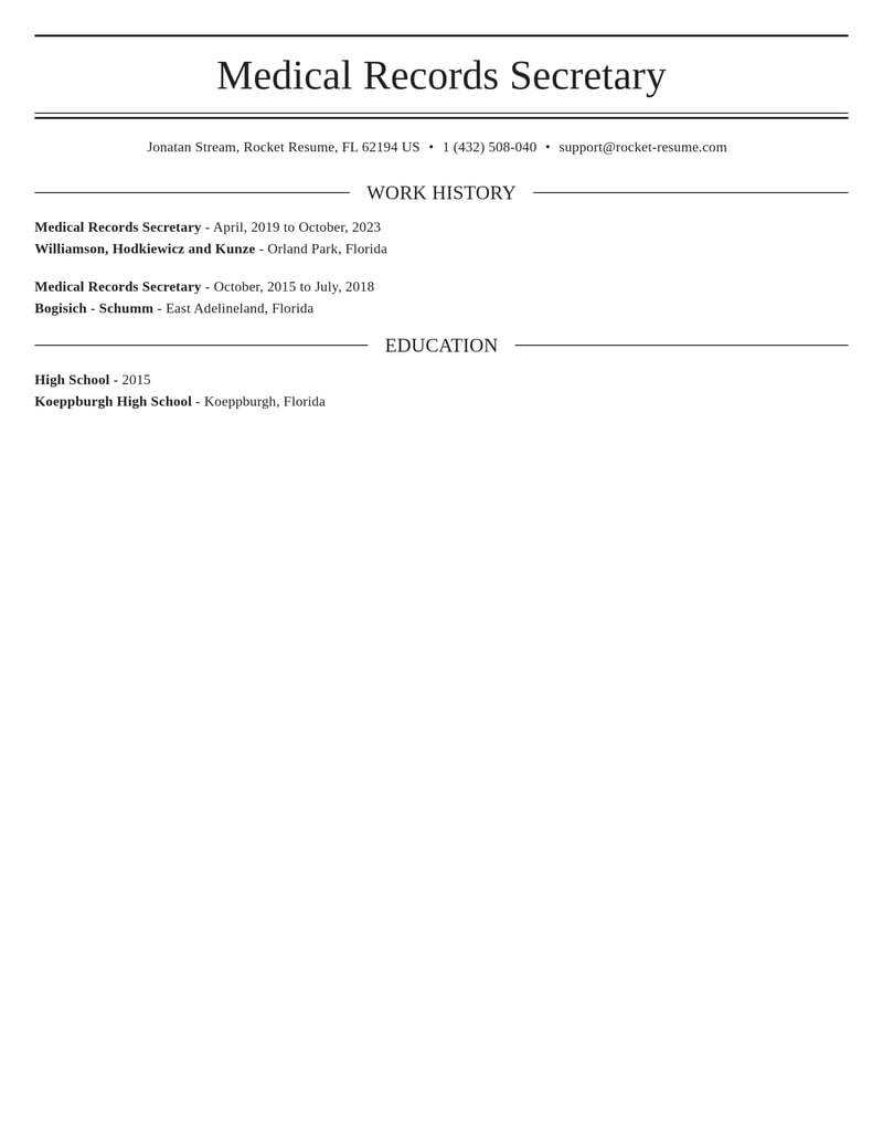 medical records secretary healthcare resume elegant template 2 ele