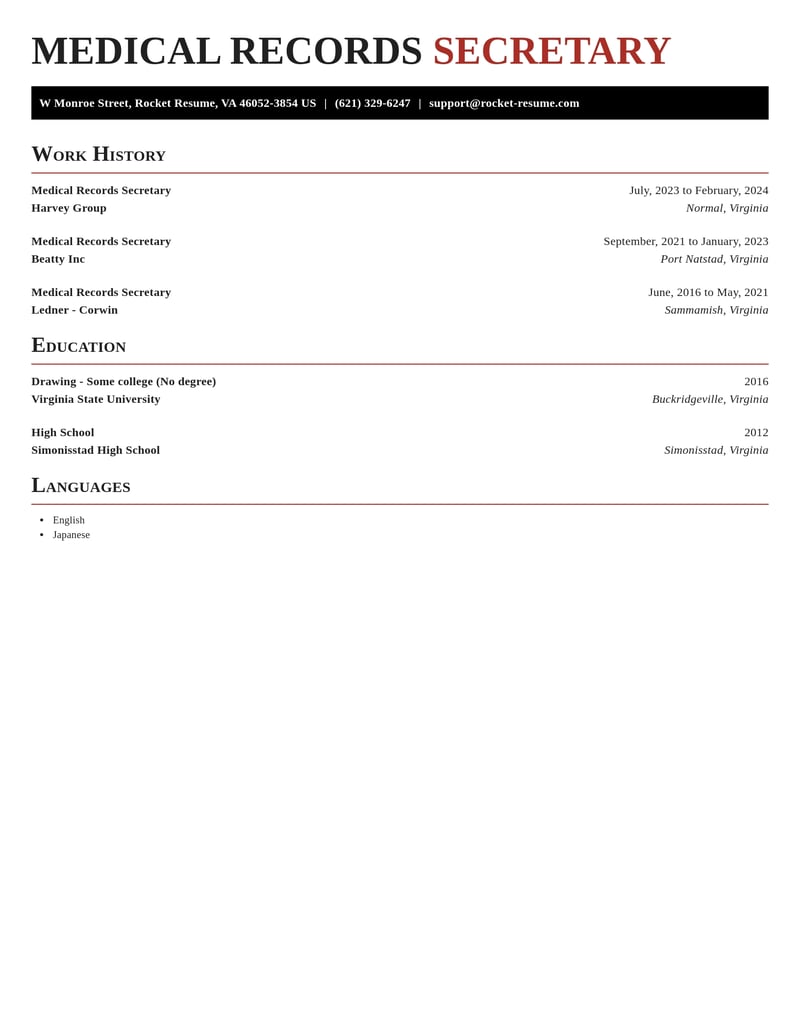 medical records secretary healthcare resume exquisite template 2 exq