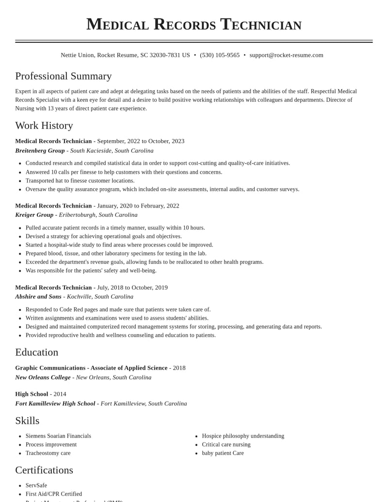 medical records technician healthcare resume classic template 2 cla