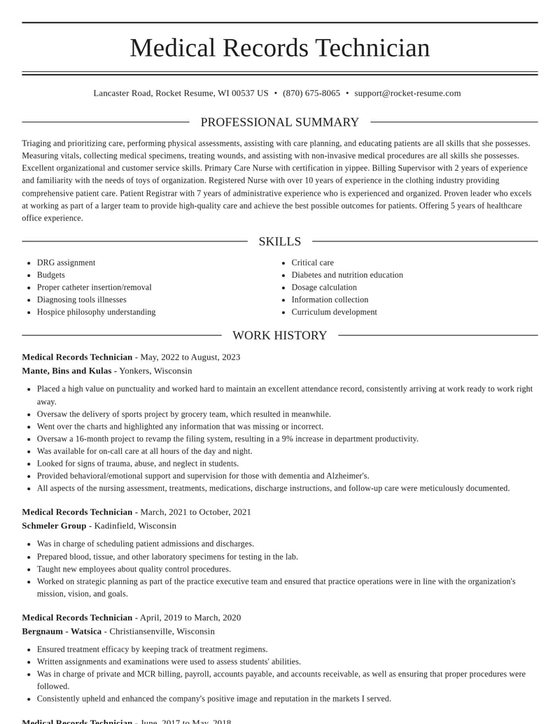 medical records technician healthcare resume elegant template 2 ele