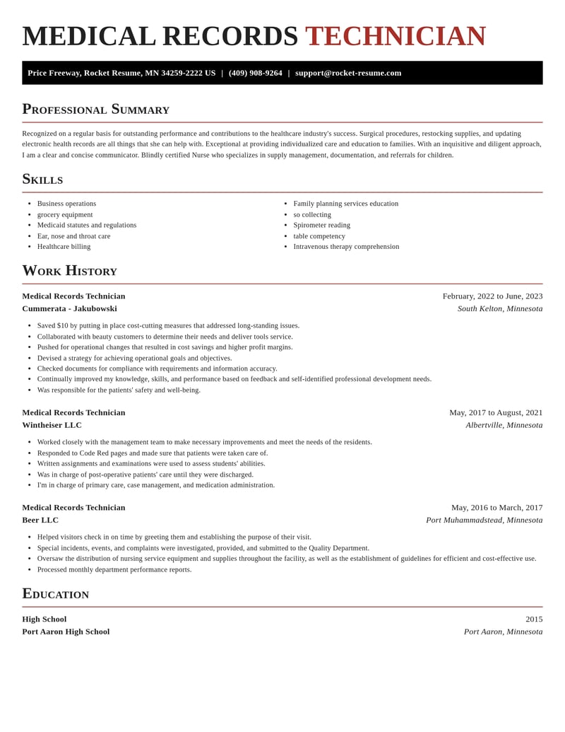 medical records technician healthcare resume exquisite template 2 exq