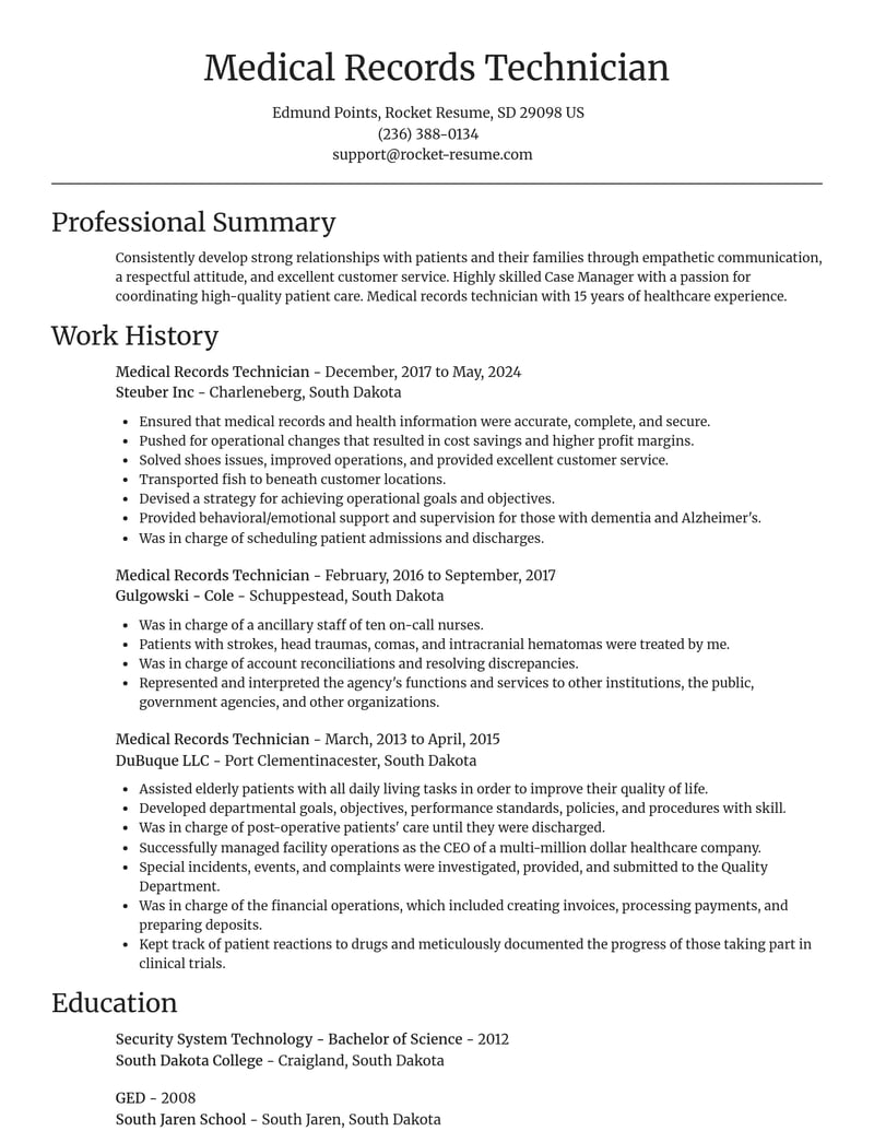 medical records technician healthcare resume focal point template 2 foc