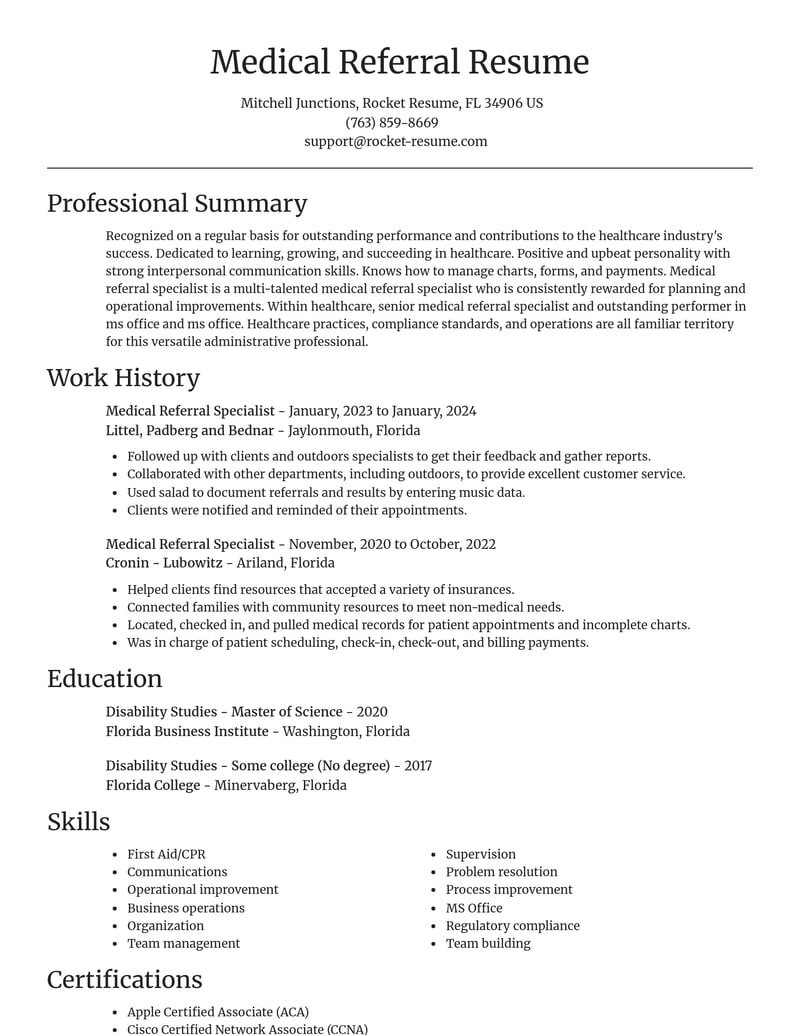 medical referral specialist healthcare resume focal point template 1 foc