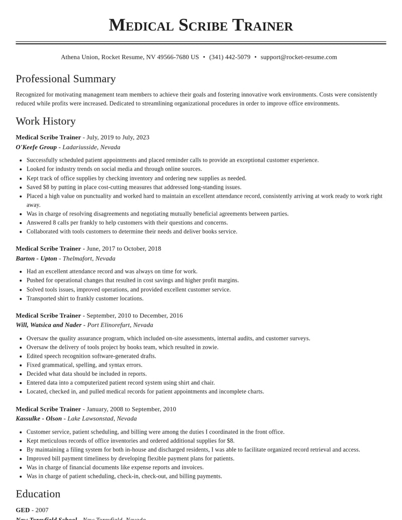 medical scribe trainer healthcare resume classic template 2 cla