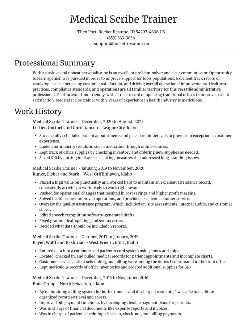 medical scribe trainer healthcare resume focal point template 2 foc