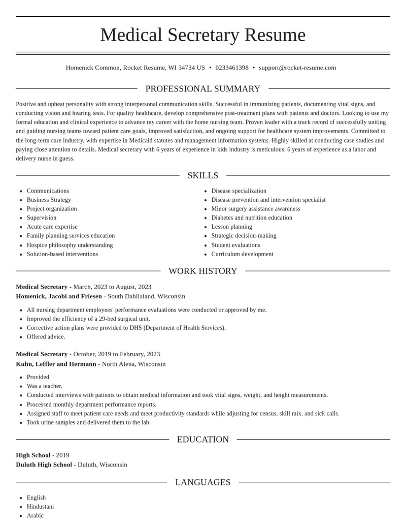 medical secretary healthcare resume elegant template 2 ele
