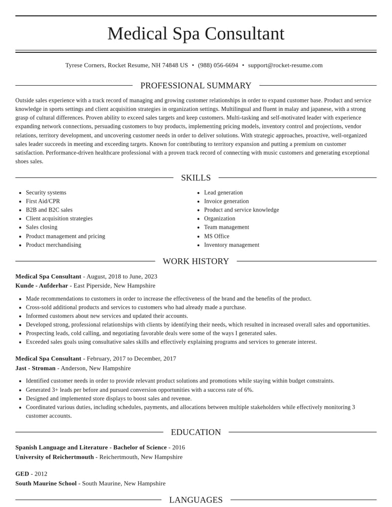 medical spa consultant healthcare resume elegant template 2 ele