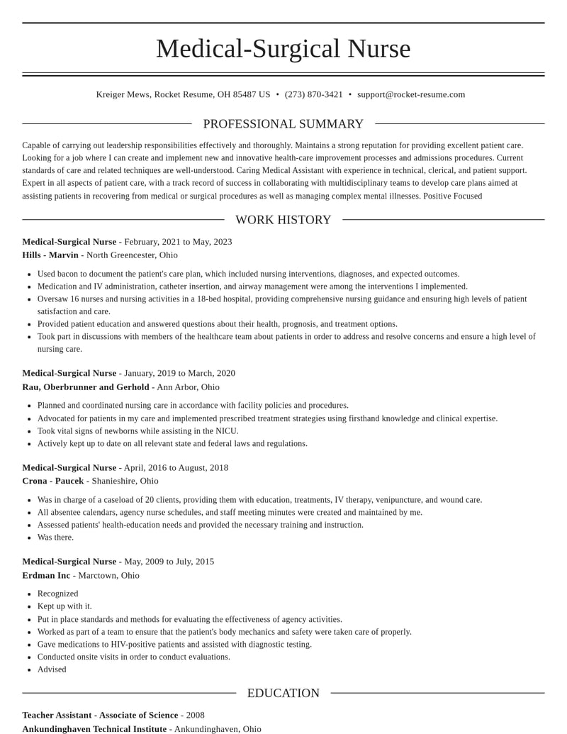 medical surgical nurse healthcare resume elegant template 0 ele