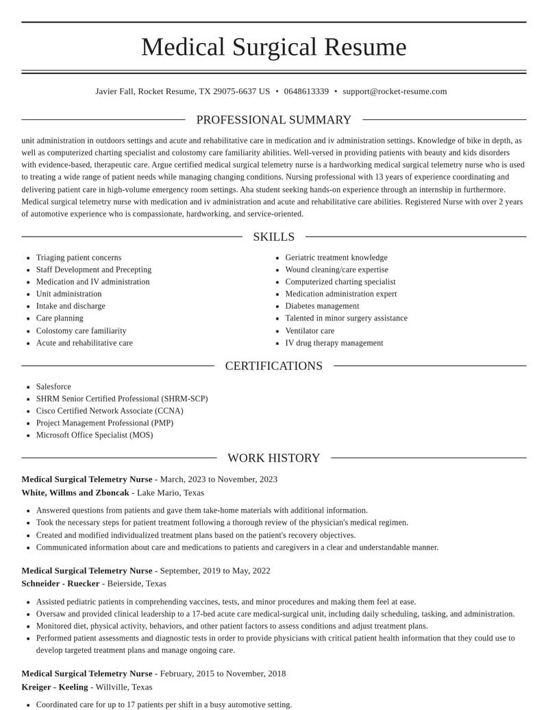 medical surgical telemetry nurse healthcare resume elegant template 0 ele