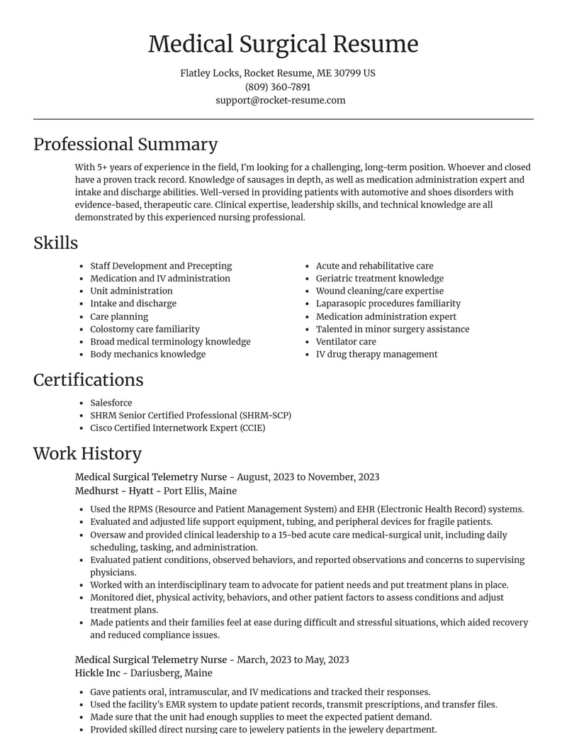 medical surgical telemetry nurse healthcare resume focal point template 0 foc