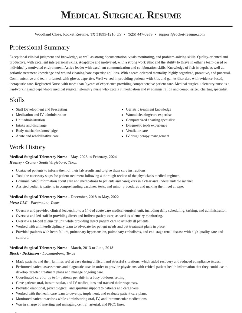 medical surgical telemetry nurse healthcare resume classic template 1 cla