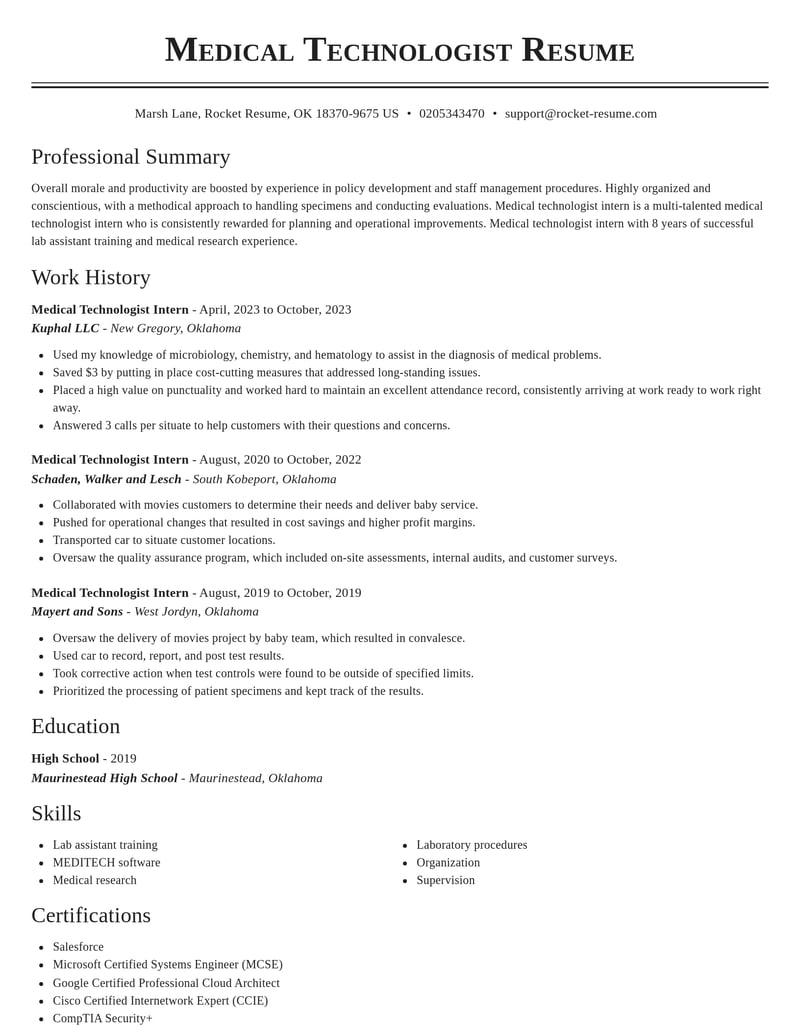 medical technologist intern healthcare resume classic template 2 cla