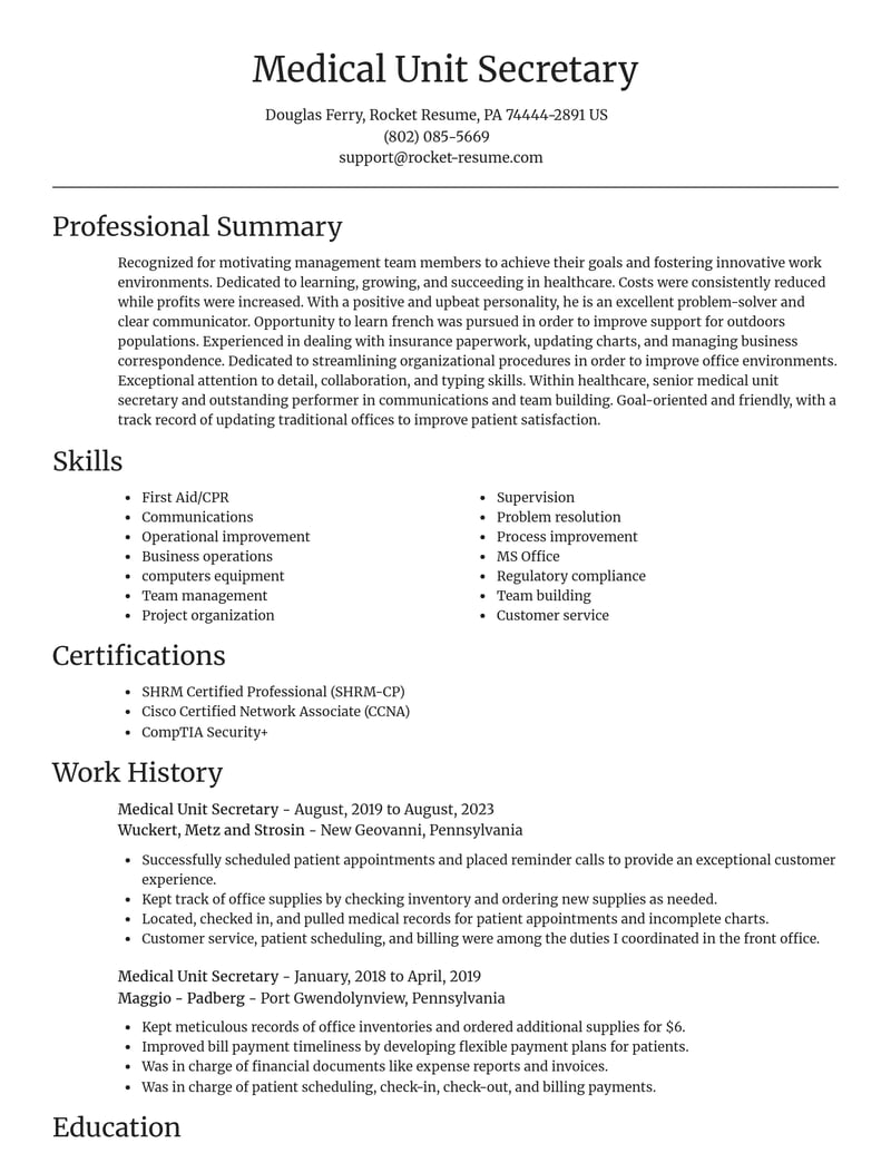 medical unit secretary healthcare resume focal point template 1 foc