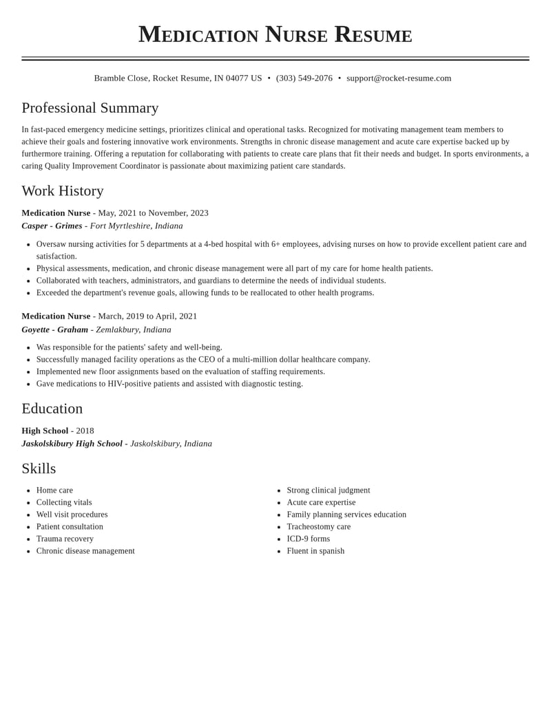 medication nurse healthcare resume classic template 1 cla