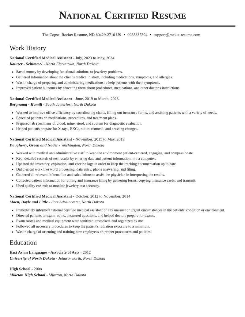 national certified medical assistant healthcare resume classic template 1 cla