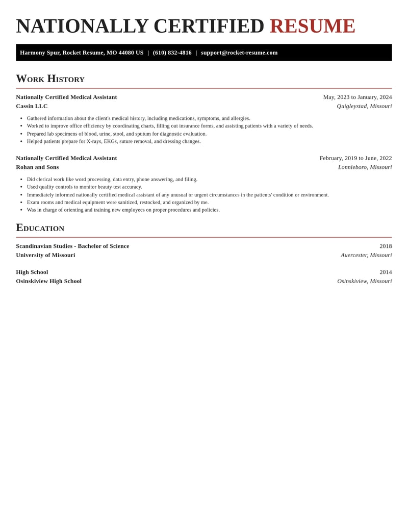 nationally certified medical assistant healthcare resume exquisite template 0 exq