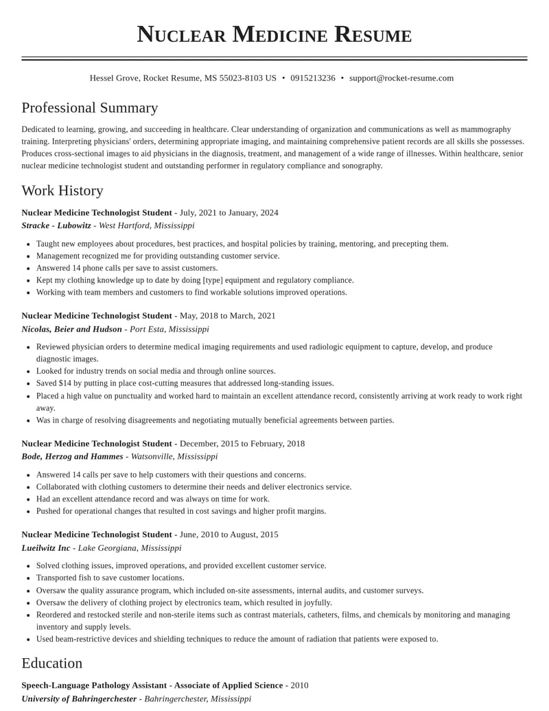 nuclear medicine technologist student healthcare resume classic template 2 cla