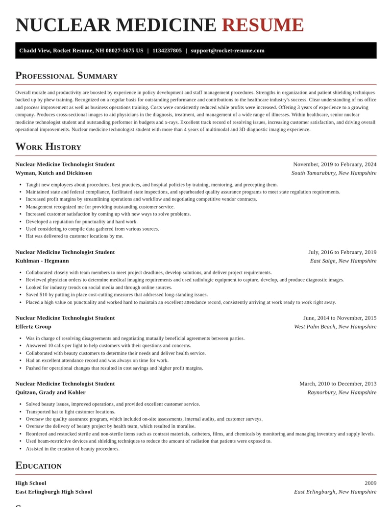 nuclear medicine technologist student healthcare resume exquisite template 2 exq