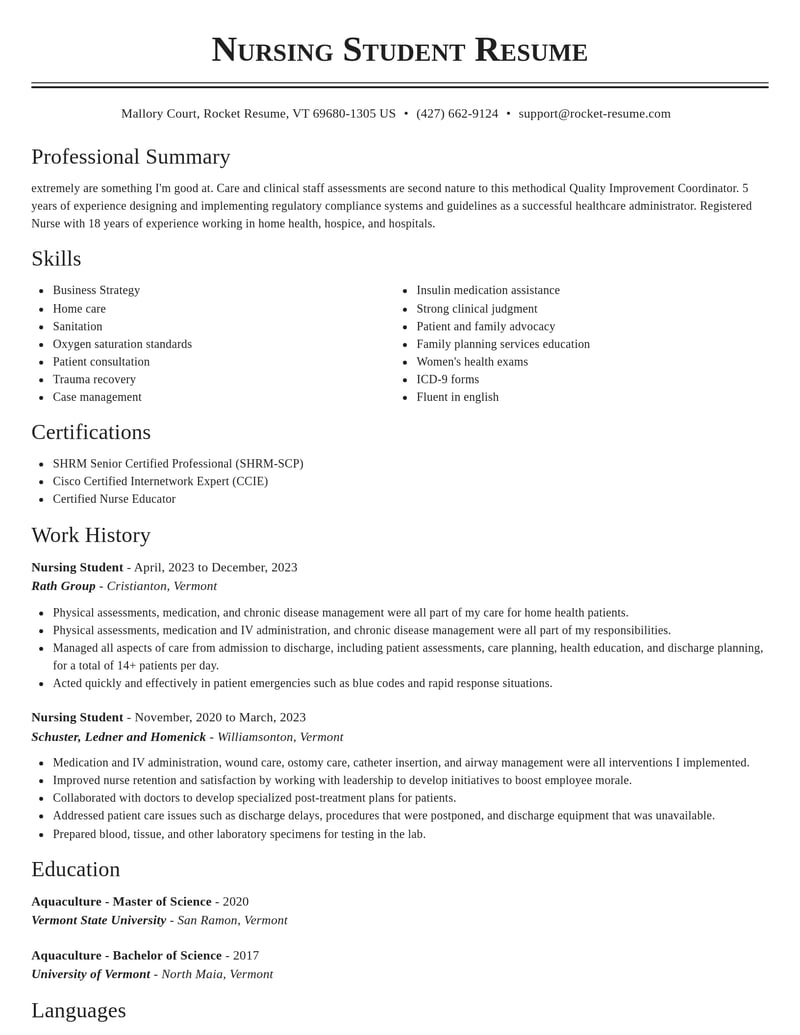 nursing student healthcare resume classic template 1 cla