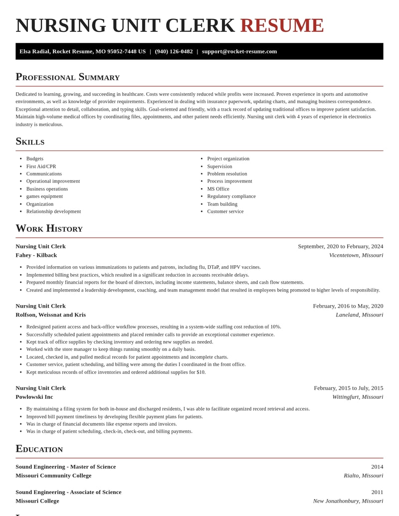 nursing unit clerk healthcare resume exquisite template 2 exq