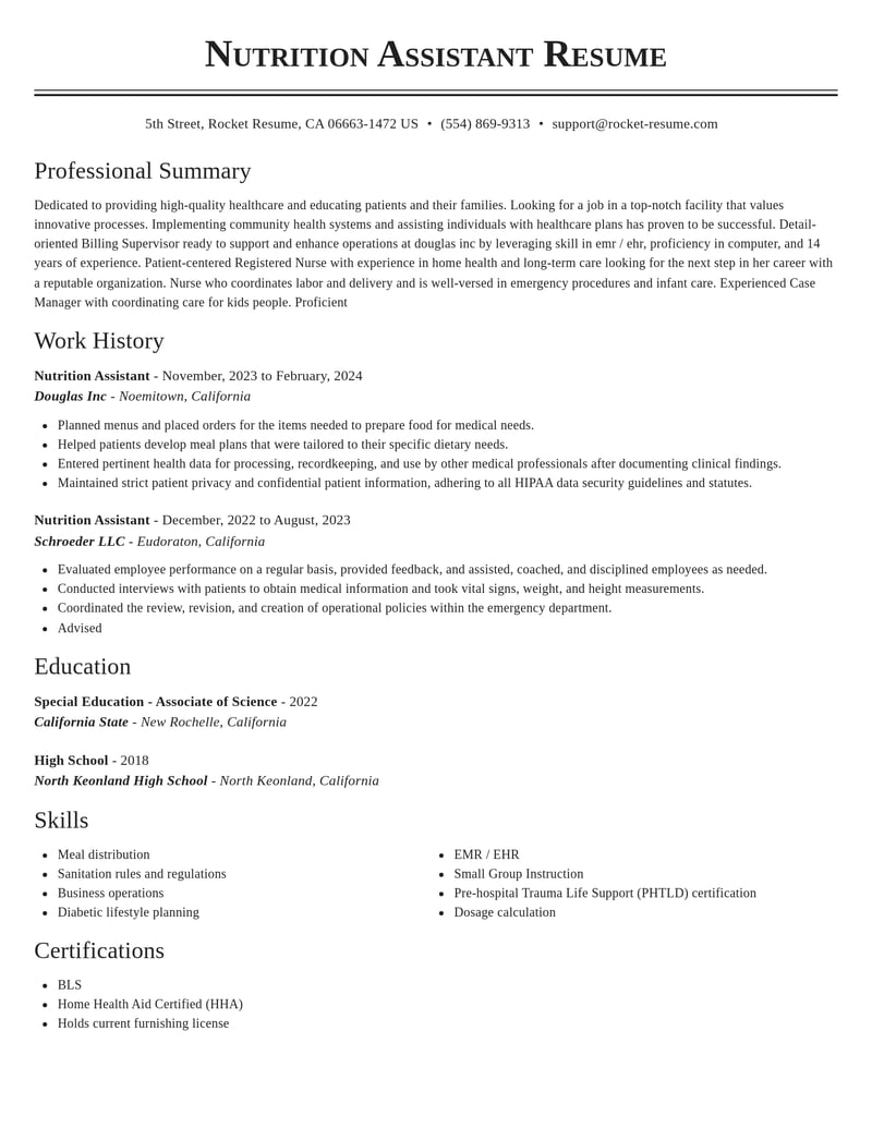 nutrition assistant healthcare resume classic template 0 cla
