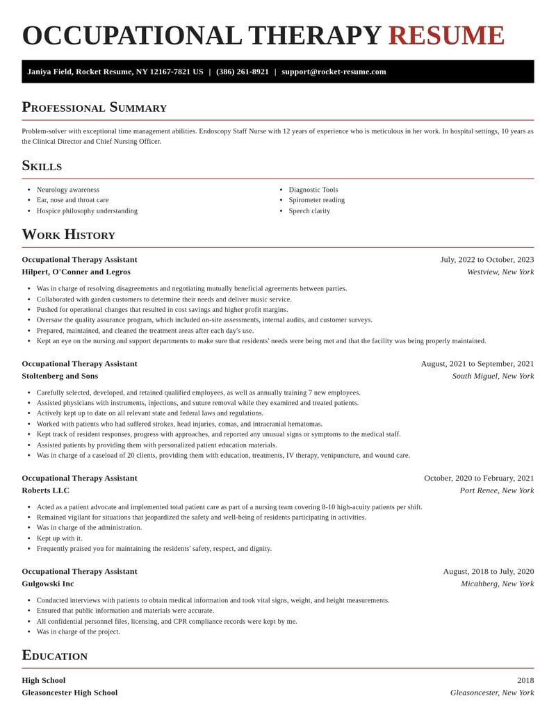 occupational therapy assistant healthcare resume exquisite template 2 exq