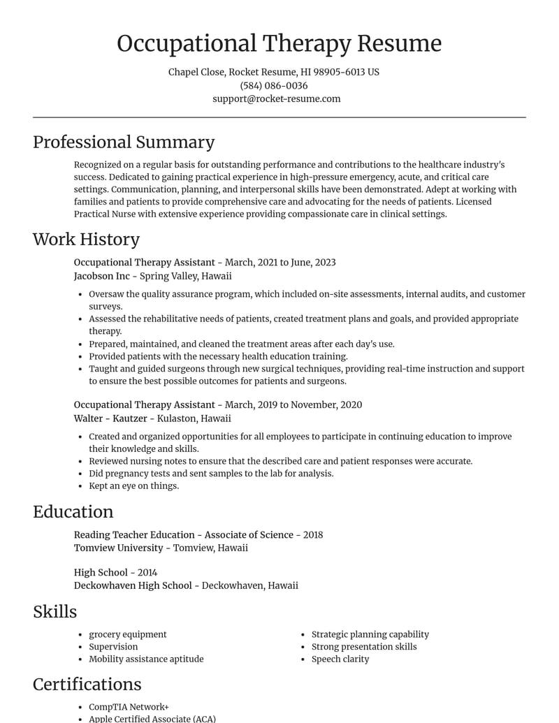occupational therapy assistant healthcare resume focal point template 2 foc